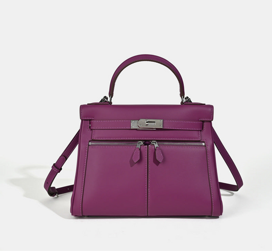 Sac À Main En Cuir Véritable Minimaliste À Double Poche Et Fermeture À Clé Pour Femmes