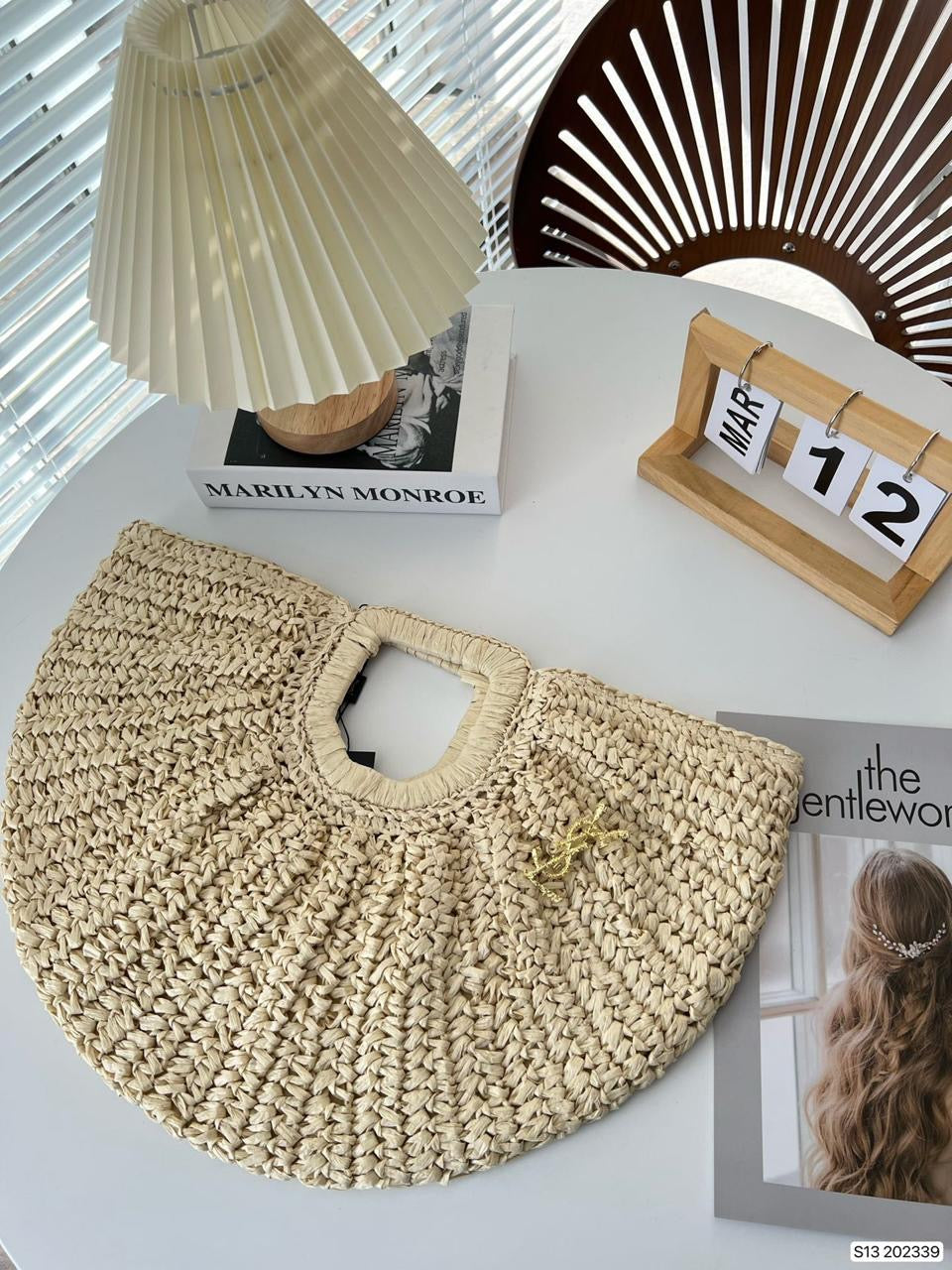 Sac En Paille Vacances Beige Non-Fermeture À Double Poignée