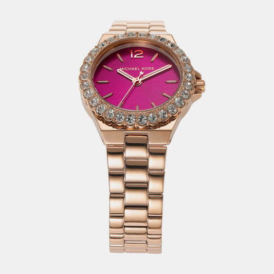 Montre Mk Lennox à trois aiguilles en acier inoxydable doré rose pour femme