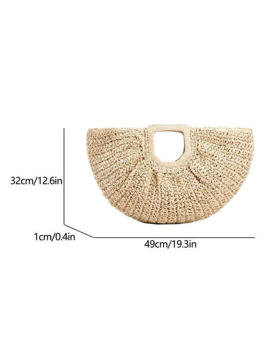 Sac En Paille Vacances Beige Non-Fermeture À Double Poignée