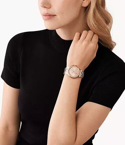 Montre Lennox de Michael Kors à trois aiguilles en acier inoxydable, doré rose
