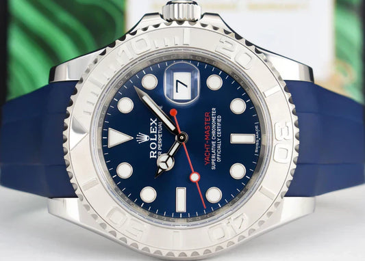 ROLEX | YACHT-MASTER 40 STAINLESS STEEL PLATINUM BEZEL BLUE DIAL WITH BLUE RUBBERB