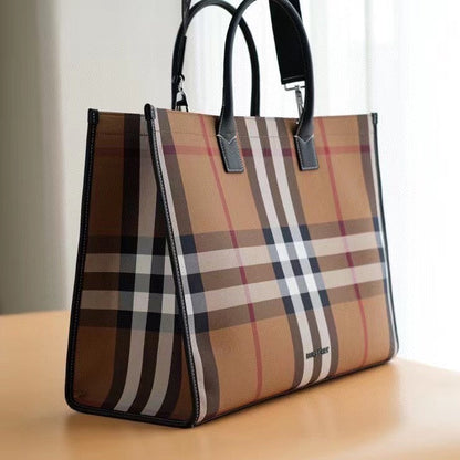 BURBERRY

Check Cotton Canvas Tote