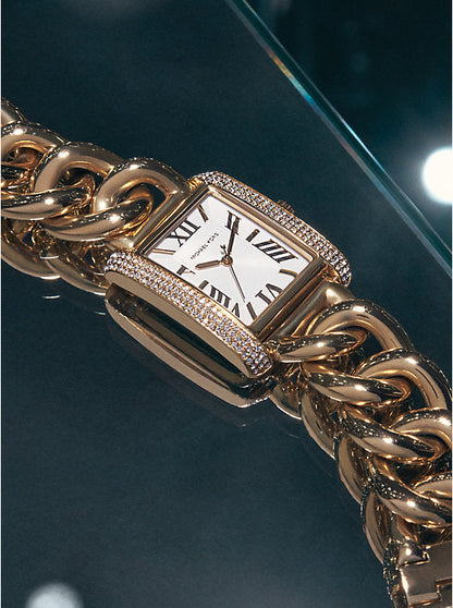 Montre MK Emery surdimensionnée dorée à maillons gourmette et à pavé