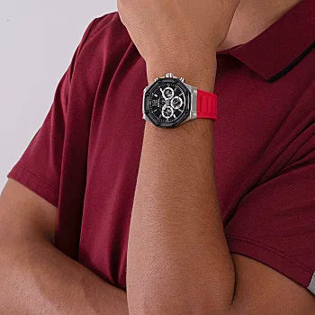SILVER TONE CASE RED SILICONE WATCH GW0263G3