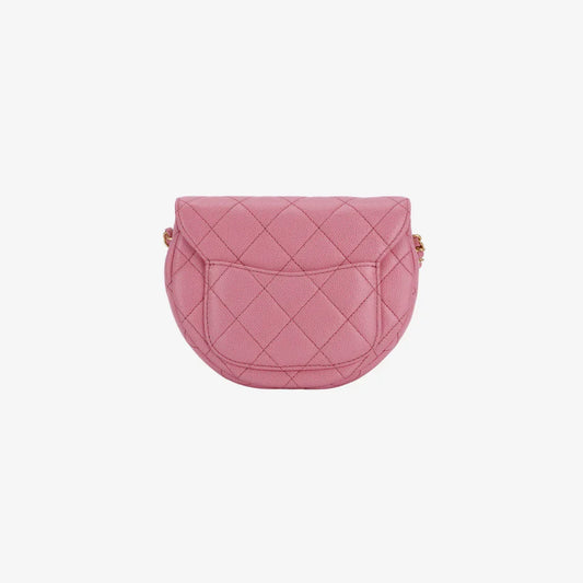 Chanel Mini Messenger Bag Cuir de veau grainé & doré Rose clair