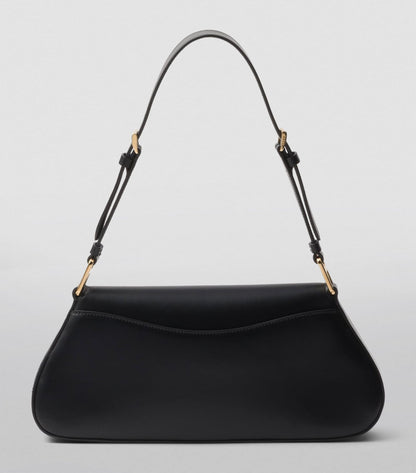 Sac porté épaule en vrai cuir verni Noir