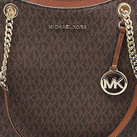 Michael Kors Brown Signature and Leather Jet Tote Bag