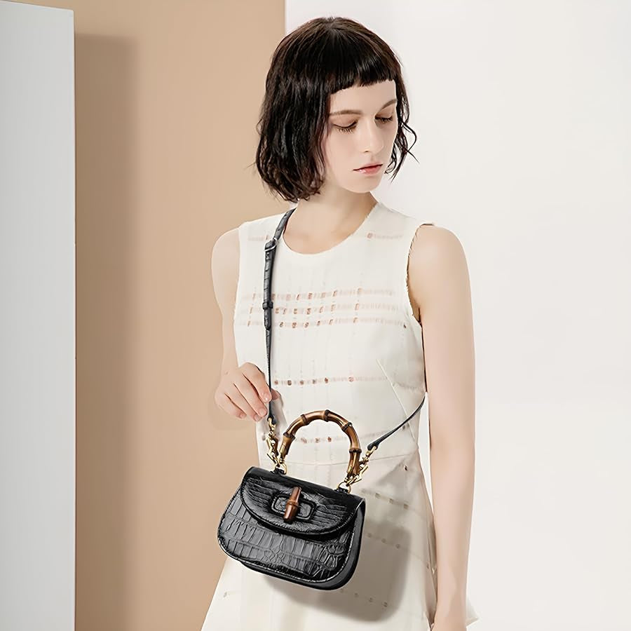 SAC À MAIN GUCCI BAMBOO 1947 TAILLE MOYENNE CROCODILE