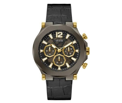 Montre GUESS multifonction US Homme Cuir Noir
