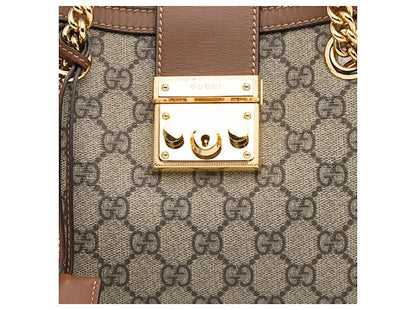 Gucci Marron Petit GG Supreme Padlock Tote Beige