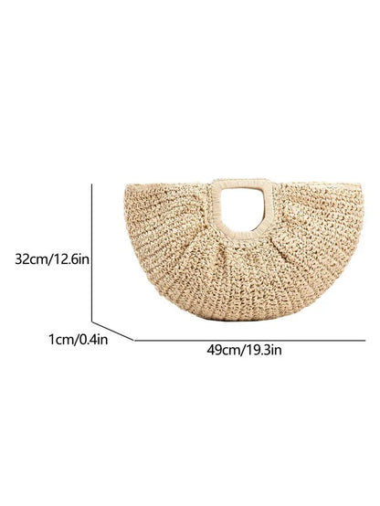 Sac En Paille Vacances Beige Non-Fermeture À Double Poignée