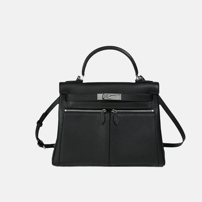 Sac À Main En Cuir Véritable Minimaliste À Double Poche Et Fermeture À Clé Pour Femmes