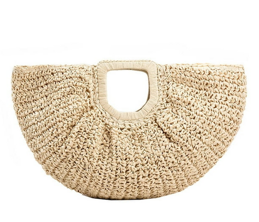 Sac En Paille Vacances Beige Non-Fermeture À Double Poignée