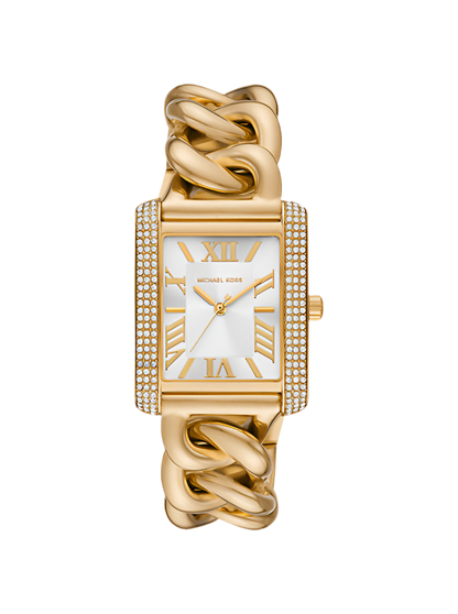 Montre MK Emery surdimensionnée dorée à maillons gourmette et à pavé