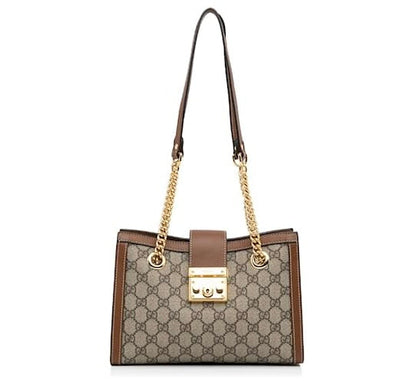 Gucci Marron Petit GG Supreme Padlock Tote Beige