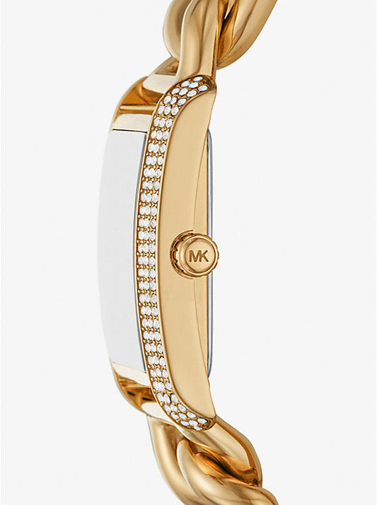 Montre MK Emery surdimensionnée dorée à maillons gourmette et à pavé