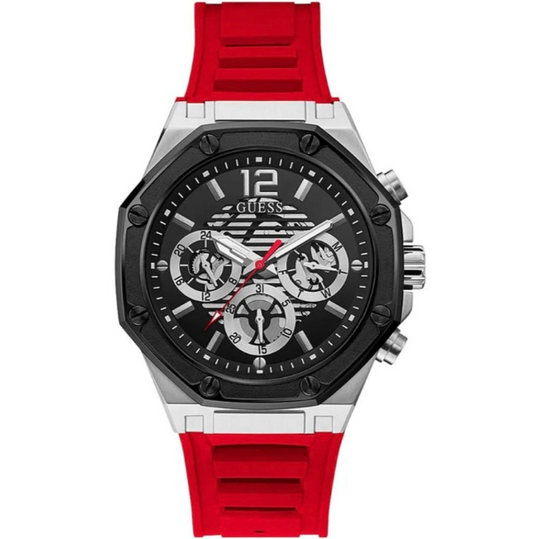 SILVER TONE CASE RED SILICONE WATCH GW0263G3