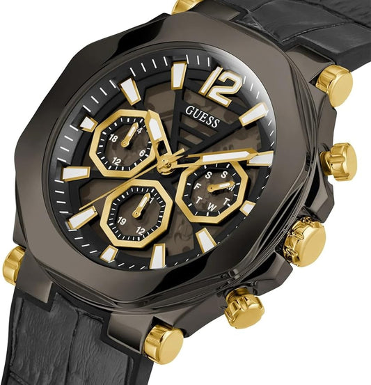 Montre GUESS multifonction US Homme Cuir Noir