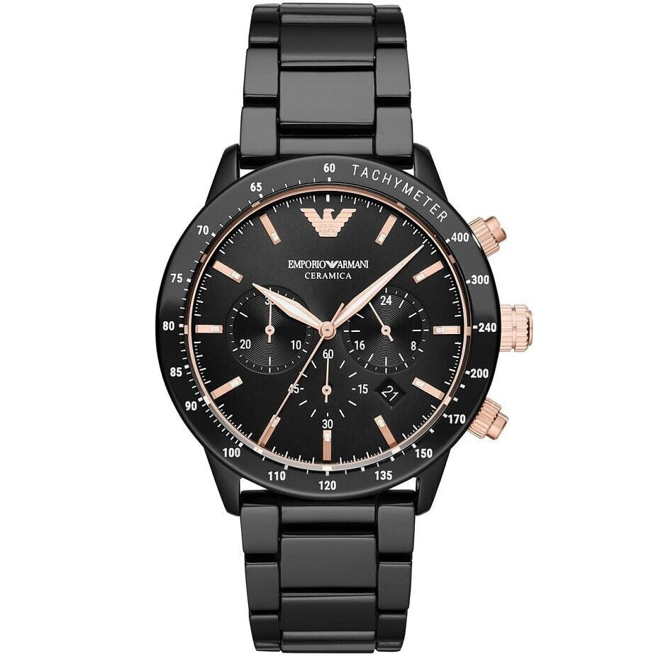 MONTRE HOMME EMPORIO ARMANI CERAMICA AR70002 CHRONOMÈTRE EN CÉRAMIQUE NOIR