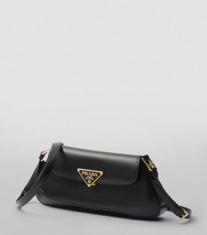 Sac porté épaule en vrai cuir verni Noir