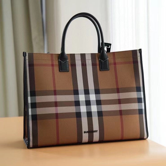 BURBERRY

Check Cotton Canvas Tote